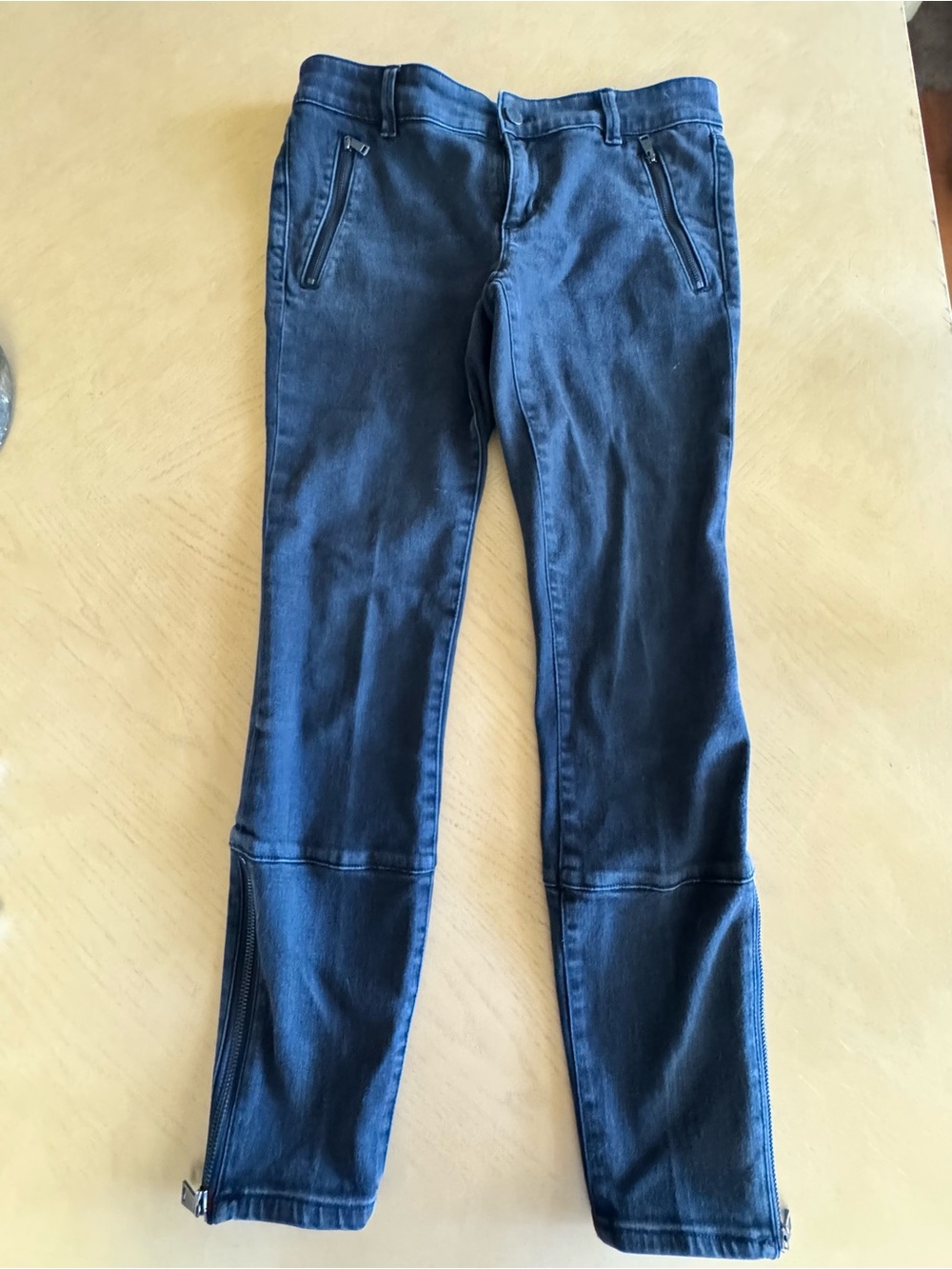 Ann Taylor Blue Moto Skinny Knit Denim Jeans Ankle Zip 6P